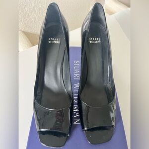 Stuart Weitzman Black Patent Peep-Toe Pumps